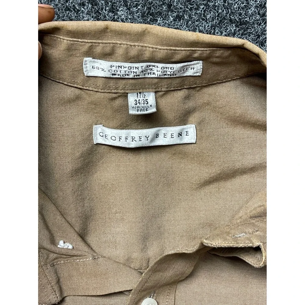 Geoffrey Beene Men Tan Pinpoint Oxford Button Down Shirt 17.5 34/35 Wrinkle Free - Picture 2 of 6